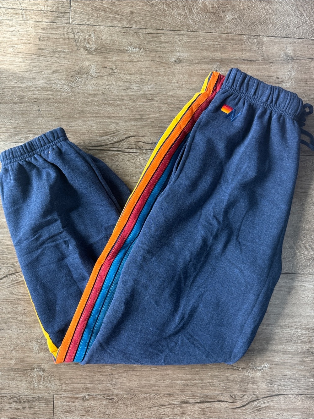 Aviator Nation 5 Stripe Sweatpants Navy Rainbow Joggers Unisex size large